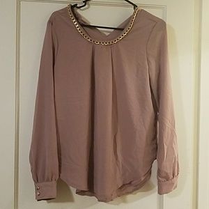 Rue21 Mauve Blouse with gold chain neckline size M